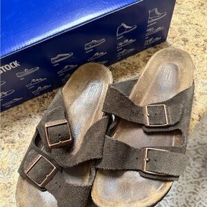 Birkenstock Dark Brown Suede Buckle Sandals